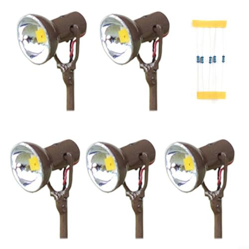 HEIBTENY 5 unidades de focos LED a escala HO, proyector, mástil de farola, accesorios de iluminación y accesorios para escenas en miniatura (marrón)