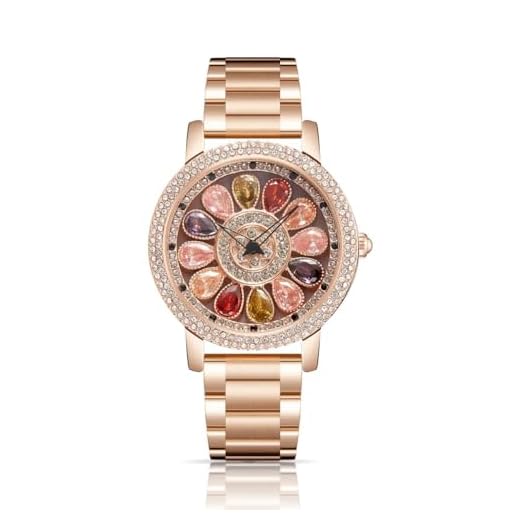 ORSGA Women Watches Flora Watch for Women Multicolor Diamond Rotating Dial Rose Gold Ladies Wrist Analog Watch for Women