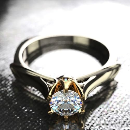 Tuwiqsdi Moissanite Ring Fashion Jewelry 1CT Classic Six-Prong Two-Tone Plated Ultra-Sparkling Hearts and Arrows Zirconia Imitation Moissanite Engagement Ring Wedding Jewelry for Women(6)2