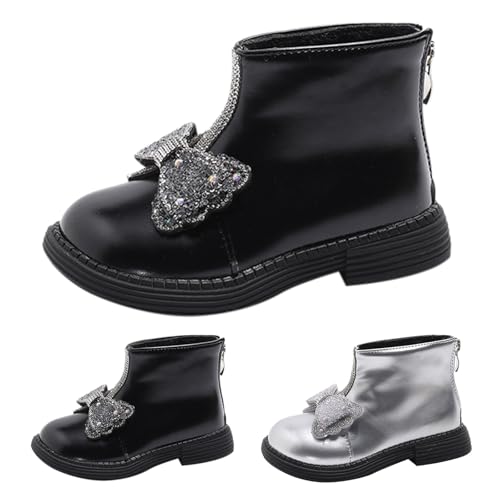 Winter Short Boots for Toddler Girls Sparkly Glitter Bowknot Leather Ankle Shoes Kids Low Heel Toddler Girls on Boots2