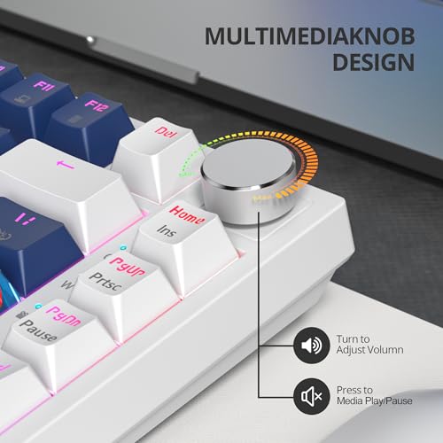 Image of 75% Mechanical Gaming Keyboard, Hot Swappable RGB Backlit Custom Keyboard with Knob, Gasket Mount USB Wired, 82 Keys White Blue Linear Red Switch (82 White Blue)