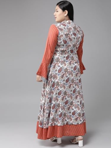 Image of Yash Gallery Women's Rayon Relaxed Fit Anarkali Shrug Style Printed Embroidered Kurta