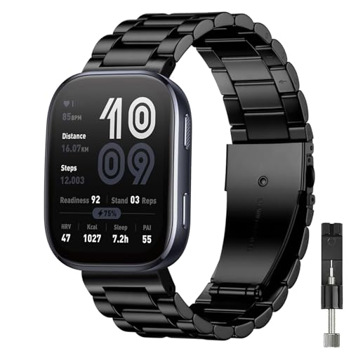 TUCOMO Metal Watch Bands Compatible with Amazfit Bip 6/Bip 5 22mm Stainless Steel Straps Wristband for Amazfit GTR 4/ GTR 3 Pro/GTR 3/GTR 2/GTR 2e/GTR 47mm/Balance 2/Cheetah Men Women