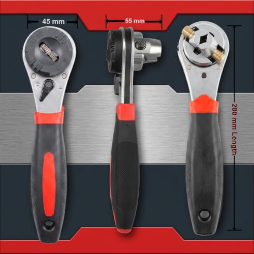 Image of HUPLA Universal Self Adjusting Ratchet Wrench 6-22mm | CR-V Steel Adjustable Socket Wrench | Reversible 60-Tooth Ratchet | Fits Metric 6-22mm & SAE 1 /4 inch-7 /8 inch Nuts & Bolts | Car, Bike & Home Repair