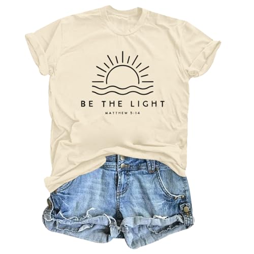 Christian Be The Light Shirts for Women Bible Verse Shirts Jesus Religious Faith Tshirts Inspirational Tees Tops