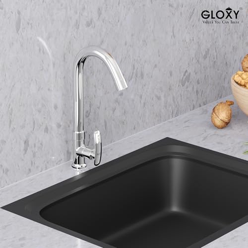 Image of GLOXY Premium Swan Neck Kitchen Sink Tap with 360 Degree Swivel Spout Riva Lever with Chrome Finish - Deck Mounted Wash Basin Tap for Kitchen Sink & Bathroom