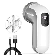 BEAUTURAL Fabric Shaver, Rechargeable Lint Remover, Electric Portable Sweater Defuzzer with 3 Speeds, 6 Leaf Blades, Digital LED Display, Remove Pilling for Clothes, Furniture, Sweater, Couch, Blanket