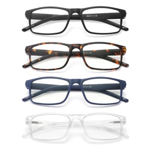 Image of 1.25 Professional Reading Glasses for Men for All Day - Computer Readers with Blue Light Protection -Spring Hinge- Value Pack