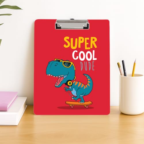 Image of Clipboard Drawing, Writing, Exam Board with Clip (Size - 24x36 cm) Sturdy, Lightweight for Office, School, College - Red Dino
