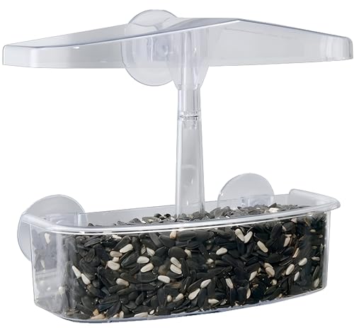 Large Perspex Window Bird Feeder with Strong Suction Cups - Transparent Design for Clear Viewing with Seed Feeder Tray & Drainage Holes