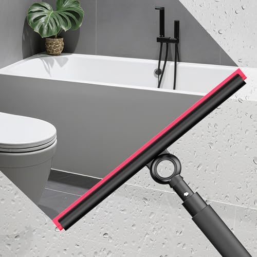 Image of Shower Squeegee for Glass Doors, Window Squeegee for Home,Squeegee with Telescopic Extension Pole,Professional Window Cleaning Tool, Black, for Mirror, Glass, Ceramic Tile