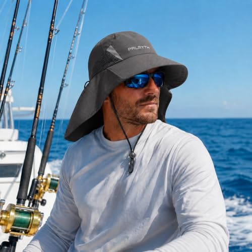 Image of Palmyth Fishing Hat Wide Brim Sun Hat with Neck Flap & Sunglasses Storage