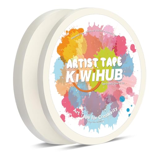 KIWIHUB 2 Pack White Artist Tape for Watercolor Paper White Art Masking Tape for Drafting Painting Canvas Framing - Acid Free 0.25 x 180 FT & 0.4 x 180 FT