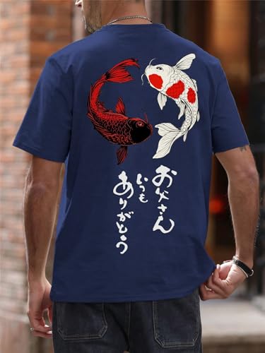 Image of COZYEASE Men's Japanese Koi Fish Graphic Tees Short Sleeve Crew Neck T-Shirt Casual Summer Tops