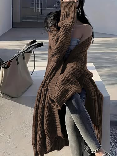 Image of Womens Long Cardigan Sweaters Open Front Oversized Duster with Pocket for Women 2025 Fall Winter Knit Design Coats