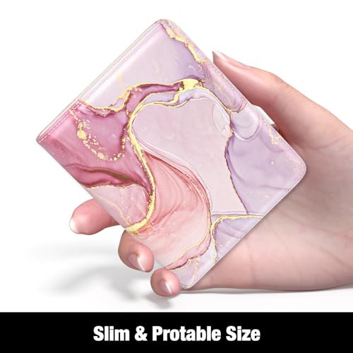 Image of Rouidr Womens Wallet, RFID Small Slim Wallet for Women, Cute Bifold Leather Pocket Credit Card Holder Ladies Mini Purse with Zipper Coin Pocket & ID Window, Pink Marble