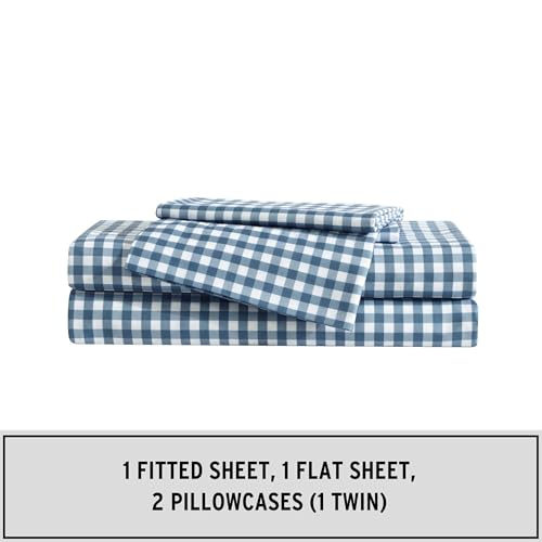 Image of Eddie Bauer Kids - Full Sheet Set, Ultra-Soft Microfiber Bedding with Fully Elastic Fitted Sheet, Kids Bed Set with Pillowcases, Easy Care Bedding (Preston Check)