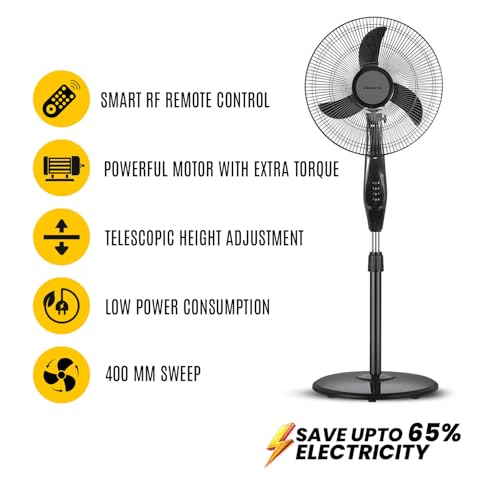 Image of Blueberry's LEE 35-Watts 400-mm BLDC Pedestal Staing Fan,7-Speed Remote with Oscillation,Timer, Sleep,Ideal for Home & Office 2-Year Warranty (Midnight Black)