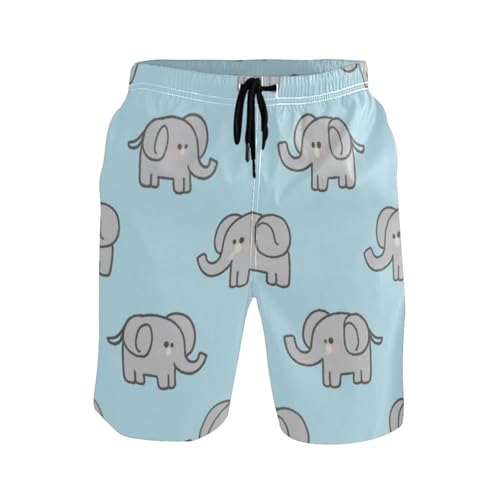 Cartoon Elephant Blue Men's Summer Shorts Lined Pool Shorts for Men 8”/ 9” Long XL Plus Size Swimming