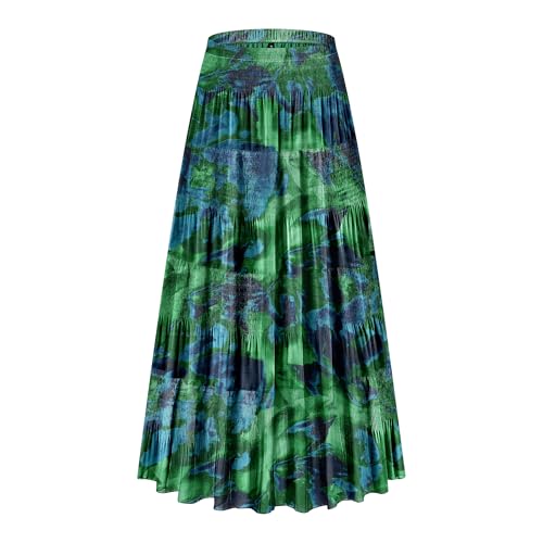 CYiNu Women's Chiffon Elastic High Waist Tiered Pleated Floral Printed A-Line Boho Long Maxi Skirts
