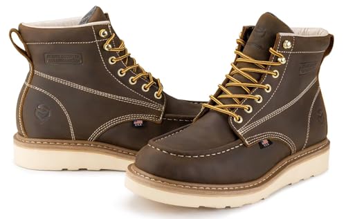 SUREWAY 6in Waterproof Wedge Moc Toe Work Boots for Men - Soft Toe,Premium Full-Grain Leather,Comfort Insole,Oil/Slip Resistant,Real Goodyear,EH Rated Industrial Construction Boots/Shoes BROWN4