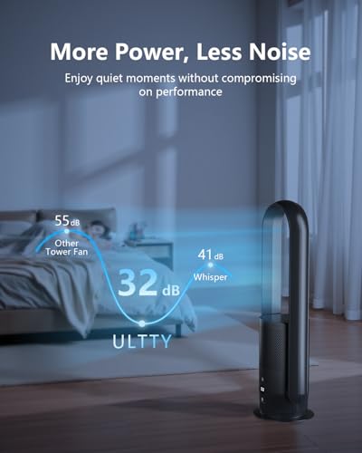 Image of U ULTTY Bladeless Tower Fan and Air Purifier in one, Quiet Tower Fan with Remote, Touch, 9 Speeds, 8H Timer, HEPA Filter 99.97%, 90 Oscillation Fans, Floor Fans Powerful for Home Office Room, Black