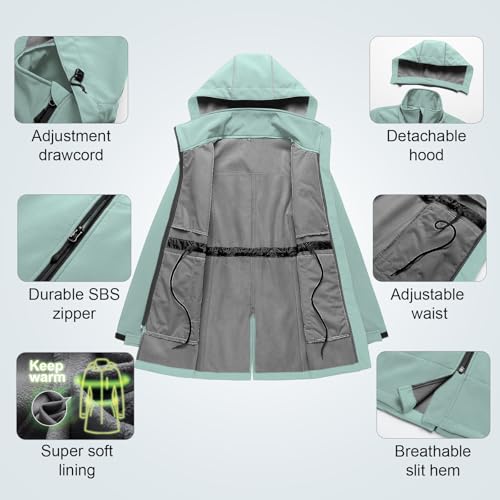 Image of CREATMO US Women's Lightweight Waterproof Long Softshell Tactical Jacket Fleece Lined Windbreaker