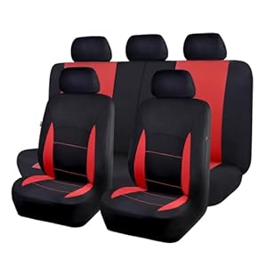 Flying Banner Flat Cloth Universal Fit Car Seat Covers Full Set with Airbag Compatible (Black and Red)