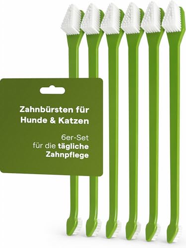 Zahnbürste Hund & Katze Set (6 Stück) Doppelkopf Hundezahnbürste mit weichen Nylonborsten Lange Zahnbürste für tägliche Zahnpflege Für kleine & große Haustiere E-book + App