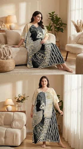Image of Gypsie Blu Women Plus Size Kaftan Dress Beach Cover Up Maxi Dresses for Women, V-Neck Kimono Sleeve 1X-3X