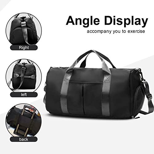 Sports Gym Bag With Wet Pocket & Shoes Compartment, Waterproof Shoulder Weekender For Women And Men Swim Travel Lightweight Easy Carry On Black #TOP2