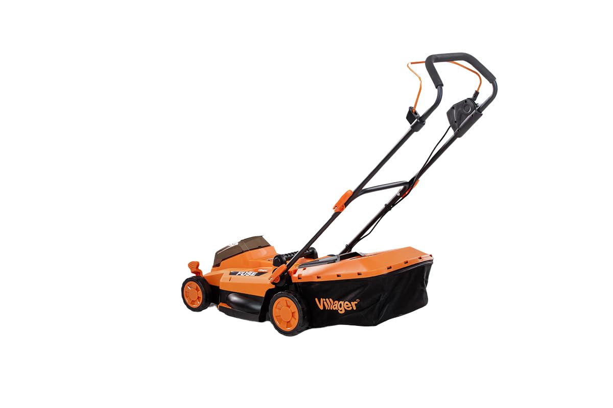 VILLAGER Villy 2020 E-1BCB - Tosaerba a batteria - Motore brushless da 18 V, larghezza di taglio 330 mm, con batteria da 2 Ah e caricabatterie, per prati fino a 300 m², regolazione dell'altezza di