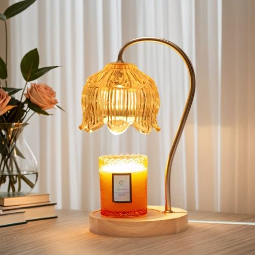 Jinlaili Lampe Chauffe-Bougie Électrique Parfumée avec Minuterie et Gradateur, Lampe à Bougie Vintage, Dimmable
