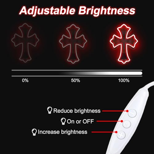 Image of Cross Gothic Y2K Cross Mirror Neon Sign Gothic Wall Decor | Corss Bedroom Mirror LED Light, Gift for Friends, USB Powered Dimmable Retro Wall Decoration, 16.5 inchx12 inch