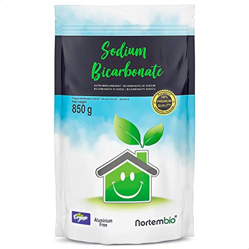 Nortembio Ekologisk Natriumbikarbonat 850 g. 100% Naturligt Ursprung. Aluminiumfri. Fläckborttagare, Deodorant och Blekmedel. Baking Soda för Rengöring med E-book Inkluderad.