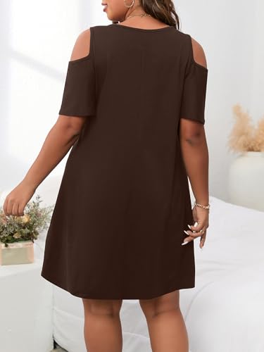 Image of Verdusa Women's Plus Size Dresses Summer Going Out Cold Shoulder Short Sleeve T Shirt Tunic Dress
