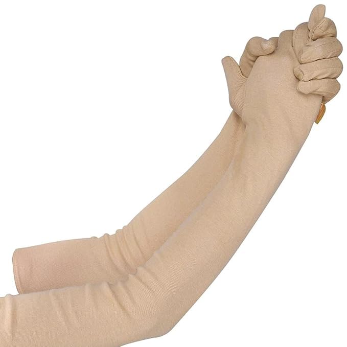 Image of Women's Cotton Full Hand Sun UV Protection Gloves, Hand Socks with Finger Arm Sleeves for Summer, Winter and Cold Dust for Men & Unisex 24 inch Long Gloves for Bike, Riding, washable & reusable