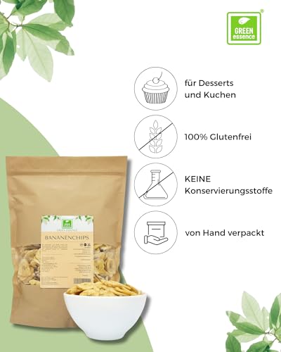 Bananenchips von der Grünen Essenz - Bananen in Form von Chips - mit Kokosnussöl - ohne Konservierungsstoffe - ungeschwefelt - leicht gesüßt - ideal als Snack für zwischendurch (2 Kilogramm)