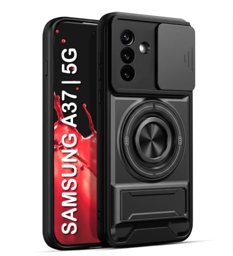 CRAFTIFY Back Cover for Samsung Galaxy A37 5G | Armor Camera Slider 360 Degree Rotating Finger Ring Holder Case with Bracket Stand Back Case Cover|(Compatible with MagSafe Wireless Charging)|(Black)