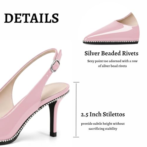 Image of YODEKS Slingback Heels for Women Pointy Toe Beaded Heels Close Toe Kitten Heel Pumps 2.5 Inch Stiletto Pumps Wedding Party Dressy Shoes