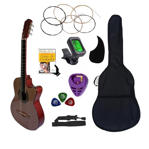Ocelotl® Guitarra Acústica Curva Paquete Vital De Accesorios (VINO)