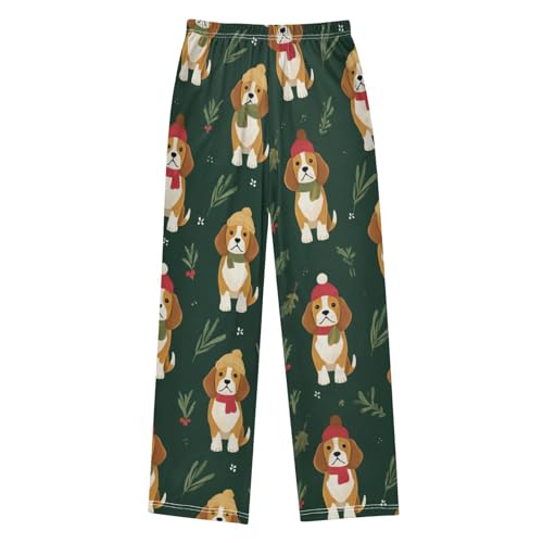 ZZXXB Beagle Holly Leaves Boys Long Pants Soft Trousers Elastic Waist Kids Lounge Bottoms with Pockets S-XL2