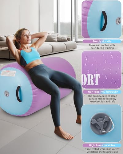 Image of Air Barrel - Air Roller Gymnastics Barrel for Back Handspring Trainer, Air Tumble Mat with Pump for Gym Training /Yoga Balance Exercise /Cheerleading /Home and Outdoor Use