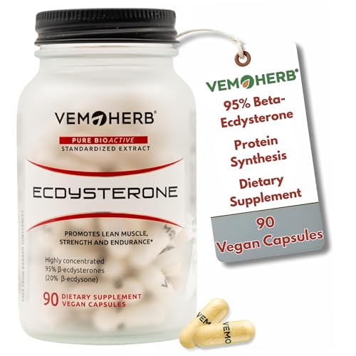 VemoHerb Ecdysterone 90 Vegane Kapseln für Muskelwachstum, Verbesserte Proteinsynthese, Kraft, Ausdauer, Schnellere Erholung, Adaptogene Unterstützung und Optimierte Körperliche Leistungsfähigkeit.