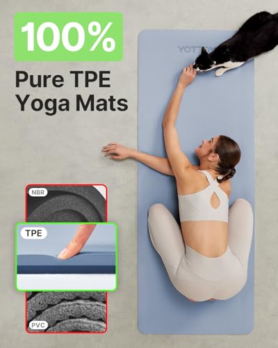 Image of Yoga Mat,Non-Slip TPE Exercise Mat(1 /4 Inch) for Pilates, Fitness & Barefoot Workouts, Home Gym Studio with Strap & Bag