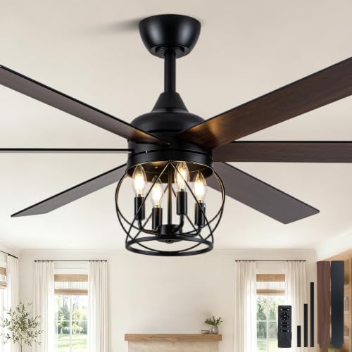 Image of 60 inch Farmhouse Ceiling Fan with Lights Remote Rustic Ceiling Fan
