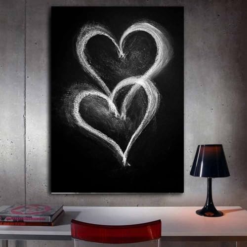 Affiche noir et blanc cœurs liés tableau toile decoration cuisine - 3