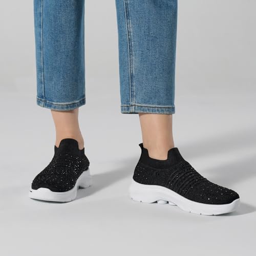 SMILIN Women's Rhinestone Sneakers, Comfortable Bling Sparkly Glitter Tennis Shoes, Breathable Mesh Slip On Walking Shoes for Women4