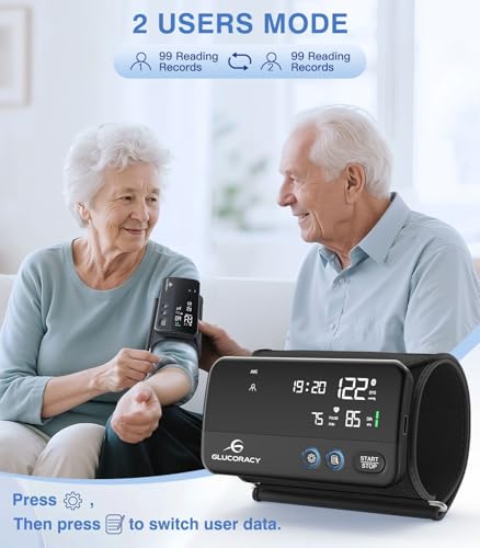 Image of Glucoracy Upper Arm Blood Pressure Monitor,Bp Cuff(8.6 inch-16.5 inch),2x99 Memory | Rechargeable Blood Pressure Monitors for Home Use,Large Display,One-Piece Design,Portable Travel Blood Pressure Machine,Black