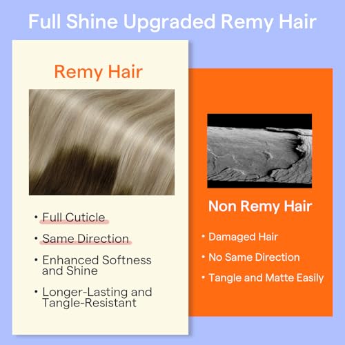 Image of Full Shine Clip in Hair Extensions 16 Inch Ombre Dark Brown to Ash Blonde Mix Platinum Blonde Natural Clip in Human Hair Extensions 120g